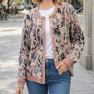 Vintage 90s Southern Lady Botanical Cardigan – Made in USA – Size L pink gray